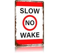MDBJTCYZN Nautical Slow No Wake Metal Tin Sign Vintage Waterfront Rule for Dock or Cottage 8 X 12 in