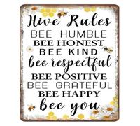 MDBJTCYZN Outdoor Bee Decor Metal Sign Hive Rules Farmhouse Wall-Art for Garden Apiary Beekeeping Shed Backyard 8 X 12 inch