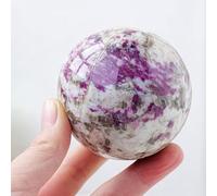 MDBJTCYZN Plum Blossom Tourmaline Crystal Ball Handcrafted Polished Gemstone Sphere with Wooden Stand for Decorative, Gazing Divination or Feng Shui, and Fortune Telling,75~80mm