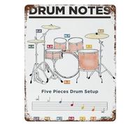 MDBJTCYZN Retro Drum Notes Chart on Distressed Tin Metal Sign Vintage Music Theory Art for Drummers Garage Band Room Decor 8 X 12 Inch