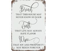 MDBJTCYZN Rustic Metal Sign Bread Salt Wine Distressed Tin Plaque Vintage Farmhouse Decor Traditional House Blessing Gift For Wall 8x12 Inch