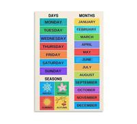 MDBJTCYZN School Calendar Wall-Art Poster Learning Months Days Canvas Print for Teacher Classroom Elementary Homeschool Decor(Framed,16x24inch(40x60cm))