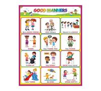 MDBJTCYZN Set of 4 Good Manners Posters - Visual Social Skills Aid for Teaching Kindness, Sharing, and Listening in Pre-K or Kindergarten(Framed,16x24inch(40x60cm))