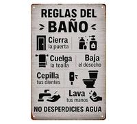 MDBJTCYZN Spanish English Bathroom Etiquette Metal Sign Humorous Rules for Home Restroom Office Decor 8 X 12 in