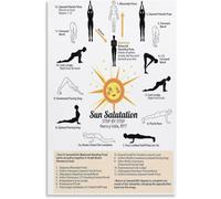 MDBJTCYZN Sun Salutation Yoga Poster - Illustrated Sequence for Meditation & Practice, Modern Canvas Wall Art for Home and Studio Decor(Framed,12x18inch(30x45cm))