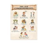 MDBJTCYZN Sunday School Decor Ten Commandments Poster for Bible Verse Wall-Art Christian Room Gift(Framed,08x12inch(20x30cm))