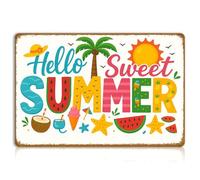 MDBJTCYZN Sweet Summer Welcome Sign Vintage Rustic Tin Plaque Hello Metal Wall-Art For Patio Porch Home Kitchen Decor 8 X 12 inch