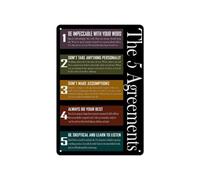 MDBJTCYZN The Five Agreements Checklist Poster, Daily Practice Canvas Wall Chart, for Mindfulness, Anxiety, Home Sanctuary(Framed,12x18inch(30x45cm))