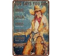 MDBJTCYZN Vintage Aluminum Sign Cowgirl God Says You Have Many Advantages Rustic Farmhouse Decor for Sunroom Sitting Room Reading Nook 8 X 12 inch