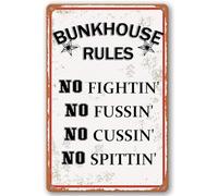 MDBJTCYZN Vintage Bunkhouse Rules No Fighting No Fussing No Cussing No Spitting Rusty Tin Sign Metal Wall-Art For Man Cave Bar Garage Pub Decor 8 X 12 inch