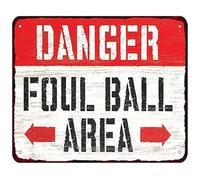 MDBJTCYZN Vintage Danger Foul Ball Area Metal Sign Retro Sports Themed Decor for Man Cave Bar Basement (8 X 12 in)