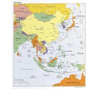 MDBJTCYZN Vintage East Asia Map Poster Wall-Art Canvas Painting Countries Geography for Home Office Decor(Framed,08x12inch(20x30cm))