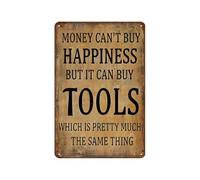 MDBJTCYZN Vintage Metal Tin Sign Money Buys Tools Not Happiness Funny Man Cave Sign for Garage Workshop Bar Decor Gift for Dad Him 8 X 12 in