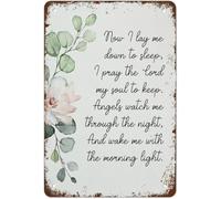 MDBJTCYZN Vintage Metal Tin Sign Now I Lay Down to Sleep Floral Decor 8 X 12 in
