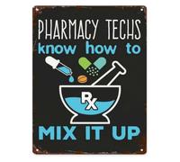 MDBJTCYZN Vintage Tin Metal Sign Pharmacy Technician Know How To Mix It Up Funny Quote for Staff Home Bar Cafe Decor 8 X 12 in