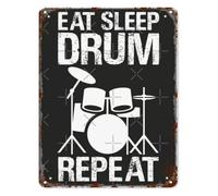MDBJTCYZN Vintage Tin Metal Wall Sign Eat Sleep Drum Repeat for Drummer Percussionist Home Garage Man Cave Patio Decor 8 X 12 in