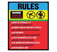 MDBJTCYZN Warning Jumping Pillow Rules Follow Metal Tin Sign 12x8 Inch