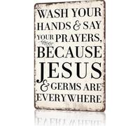 MDBJTCYZN Wash Your Hands Say Prayers Jesus Germs Everywhere Metal Sign 8 X 12 in