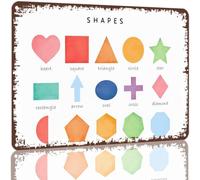 MDBJTCYZN Watercolor Circle Square Triangle Star Aluminum Sign Preschool Poster for Daycare Classroom Wall Hanging Learning 8 X 12 inch