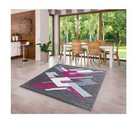 MDEKOR Alfombra para salón, dormitorio, comedor, 140 x 190 cm, color gris y rosa, con certificado Öko-Tex