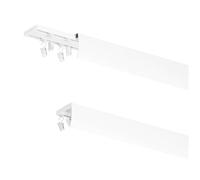 MDEKOR Riel de cortina de aluminio 300 cm, montaje en techo, raíl bilateral, soportes metálicos, con pinzas metálicas y cubierta blanca