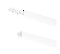 MDEKOR Riel de cortina de aluminio 450 cm, soportes metálicos para montaje en techo, uso simple o doble, con toboganes, ganchos y cubierta blanca