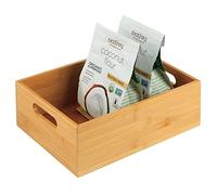 mDesign Caja de almacenamiento de cocina, práctica bandeja de almacenamiento con asas integradas, organizador de armario de cocina de bambú abierto para utensilios de cocina, color natural
