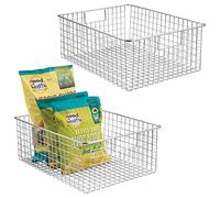 mDesign caja de metal versátil (juego de 2) - cesta de almacenamiento de alambre grande para cocina, despensa, etc. - cesta de metal compacta multiusos con asas - cromo