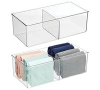 mDesign Caja organizadora con 2 compartimentos - Práctico organizador de plástico sin BPA para los armarios del dormitorio - Fantástica caja para ropa y accesorios - Juego de 2 - transparente