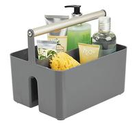 mDesign Caja organizadora para cuarto de baño - Cesta con asa para el almacenamiento de productos cosméticos - Organizador de baño con 2 compartimentos - gris oscuro/plateado mate