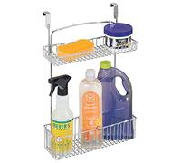 mDesign Cesta de almacenamiento para puerta de armario - Práctico organizador de armario para colgar utensilios de cocina - Cesta de metal fácil de montar con dos niveles - Plateado