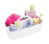 mDesign Cesta de baño - 6 compartimentos - Organizador de ducha y baño - Caja de almacenamiento - Color: blanco, material: plástico - Para gel de ducha, champú, afeitadora