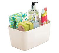 mDesign Cesta de baño con asa - Para usar como organizador de cosméticos, caja organizadora para cocina o toallero - Cesta para ducha pequeña en plástico resistente - crema