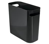 mDesign Cubo de basura rectangular de plástico delgado con asas para baño, cocina, oficina en casa, dormitorio, habitación de los niños, 25,4 cm de alto, resistente a los golpes, negro