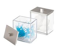mDesign Dispensador de algodón y bastoncillos de algodón en paquete doble, con tapa práctica, también se puede utilizar como almacenamiento de cosméticos, transparente y cepillado
