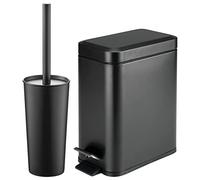 mDesign Escobilla y Soporte para Inodoro Independiente y Cubo de Basura Rectangular para Almacenamiento de baño, Color Negro
