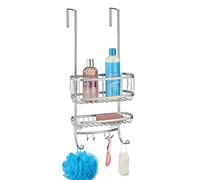 mDesign Estantería de ducha para colgar sobre la mampara - Práctico colgador para ducha sin taladro - Cestas metálicas con ventosas y 4 ganchos para champú, cuchillas, etc. - plateado