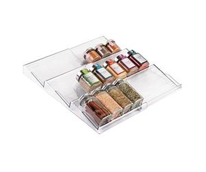 mDesign étagère à épices à 3 niveaux - range épices extensible en PVC pour le tiroir de cuisine - rangement de tiroir pour épices, condiments, aromates, etc. - transparent