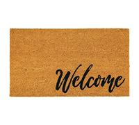 mDesign Felpudo Decorativo de Fibra de Coco Natural con Escritura de guiones, tapete de Bienvenida para Uso en Interiores y Exteriores, Color marrón y Negro