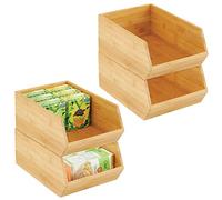 mDesign Gaveta apilable de madera - Caja organizadora grande para armarios de cocina, estanterías y superficies - Organizador de cocina abierto de bambú sostenible - Juego de 4 - color natural