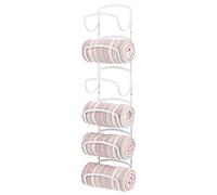 mDesign Hyde - Toallero de Acero, Organizador montado en la Pared para Toallas enrolladas y Albornoces, Estante de Almacenamiento de Seis Niveles, Organizador de Toallas de baño, Blanco
