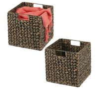 mDesign Juego de 2 cestas de almacenamiento, caja de almacenamiento plegable de jacinto de agua, cesta de almacenamiento ideal para guardar ropa, juguetes o revistas, con patrón de mimbre, color negro