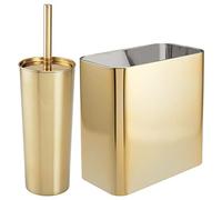 mDesign Juego de 2 Cubos de Basura de Metal con diseño Moderno y Compacto y Compacto para Almacenamiento de baño, Limpieza Profunda, Juego de 2 Unidades de latón