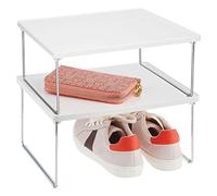 mDesign Juego de 2 estantes adicionales para ropa - Balda auxiliar de metal y plástico para sumar espacio de almacenaje en los armarios - También útil como organizador de armarios de cocina - blanco