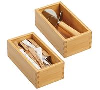 mDesign Juego de 2 organizadores funcionales para cajones, elegante divisor de cajones de cocina de bambú para cubiertos, cubiertos, utensilios, práctico separador de cajones, 7 x 3.5 x 2.5 pulgadas,