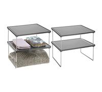 mDesign Juego de 4 estantes adicionales para ropa - Balda auxiliar de metal y plástico para sumar espacio de almacenaje en armarios - También útil como organizador de armarios de cocina - gris pizarra