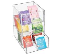 mDesign Organizador de cocina con 3 cajones - Caja de almacenamiento para bolsitas de té, cápsulas de café, edulcorantes y más - Caja de té de plástico transparente