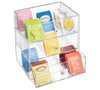 mDesign Organizador de cocina con 3 cajones de plástico - Mini cajonera para infusiones, bolsas de té, sobres de café, azúcar, etc. - Caja de té en plástico - transparente