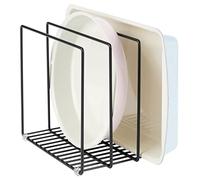mDesign Organizador de cocina en metal - Soporte metálico con 3 compartimentos para almacenar sartenes, tablas de cortar o cacerolas - Soporte organizador para muebles de cocina o despensa - negro