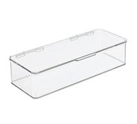 mDesign Organizador de cosméticos con Tapa - Caja de plástico para Maquillaje, Esmalte de uñas y demás - Organizador apilable de cosméticos para el baño - Juego de 2 - Transparente